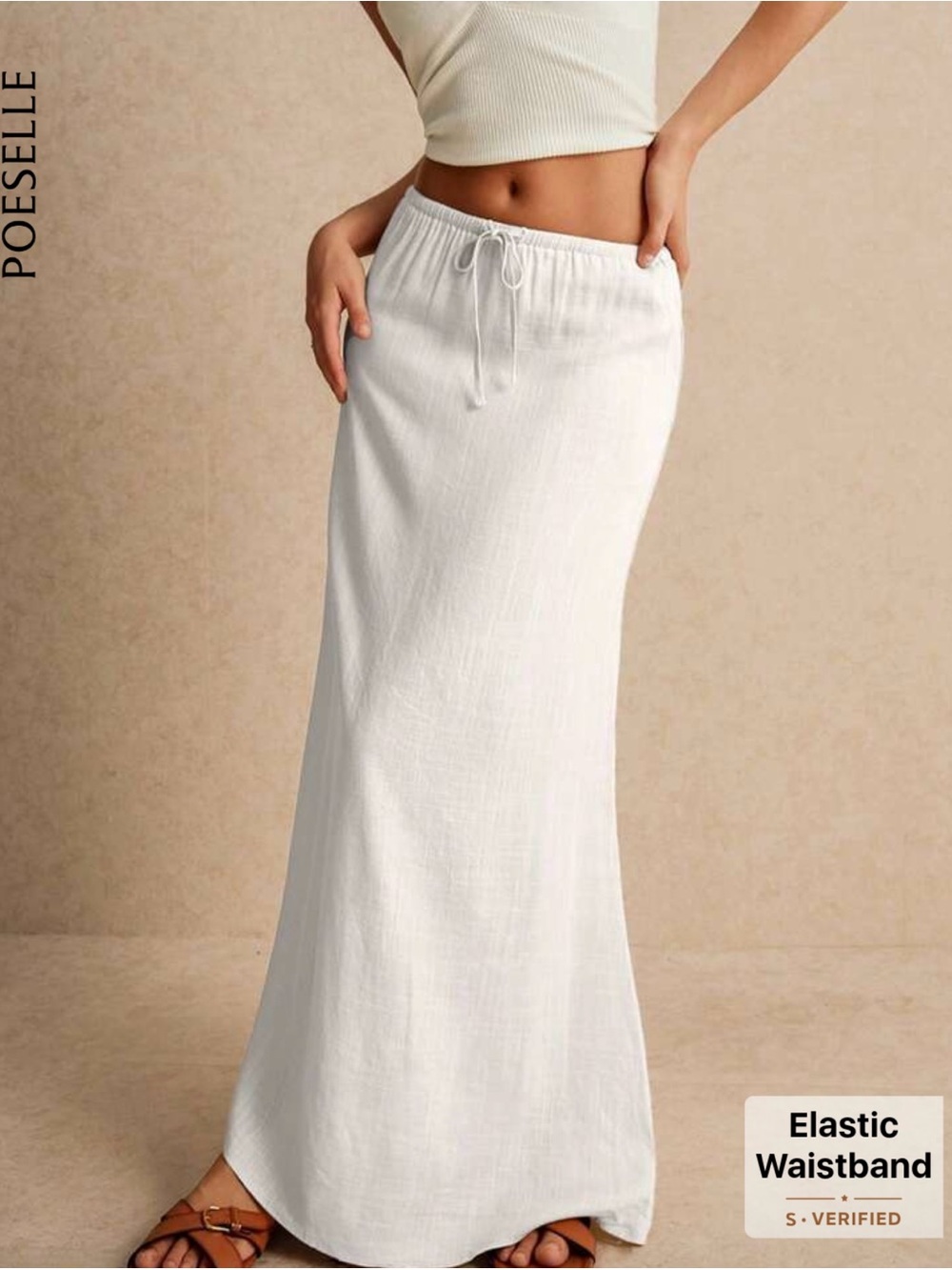 SHEIN White Drawstring Maxi Skirt